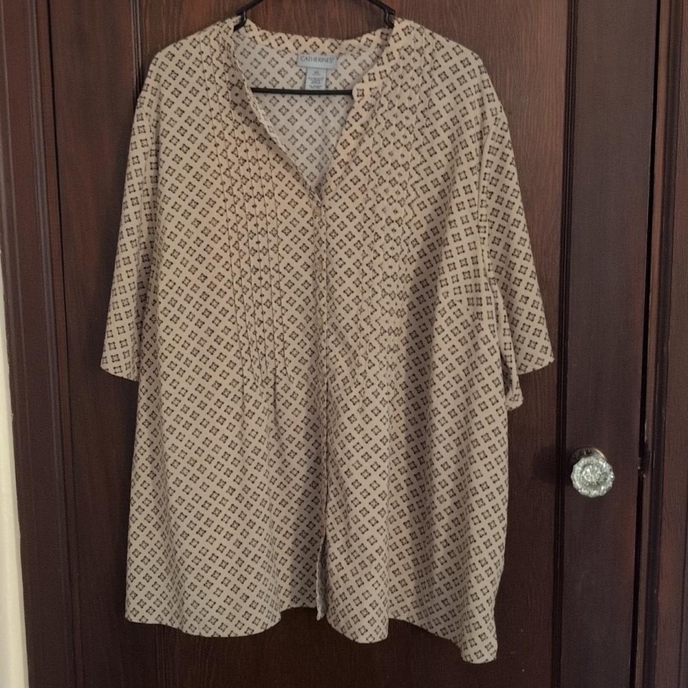 Catherines Brown Patterned Short Sleeve Blouse Size 2X